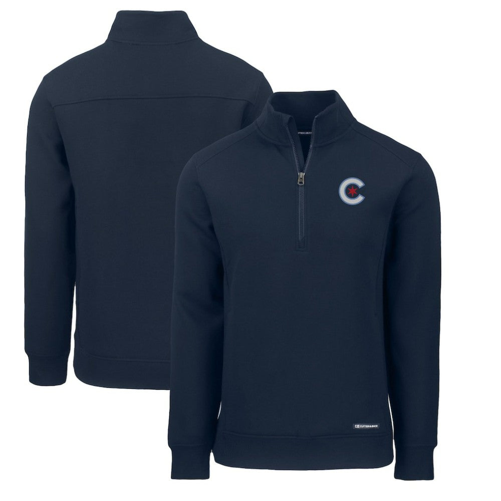 Chicago Cubs Cutter & Buck City Connect Roam Eco Recycled Quarter-Zip Pullover - Navy - MLB Lifestyle