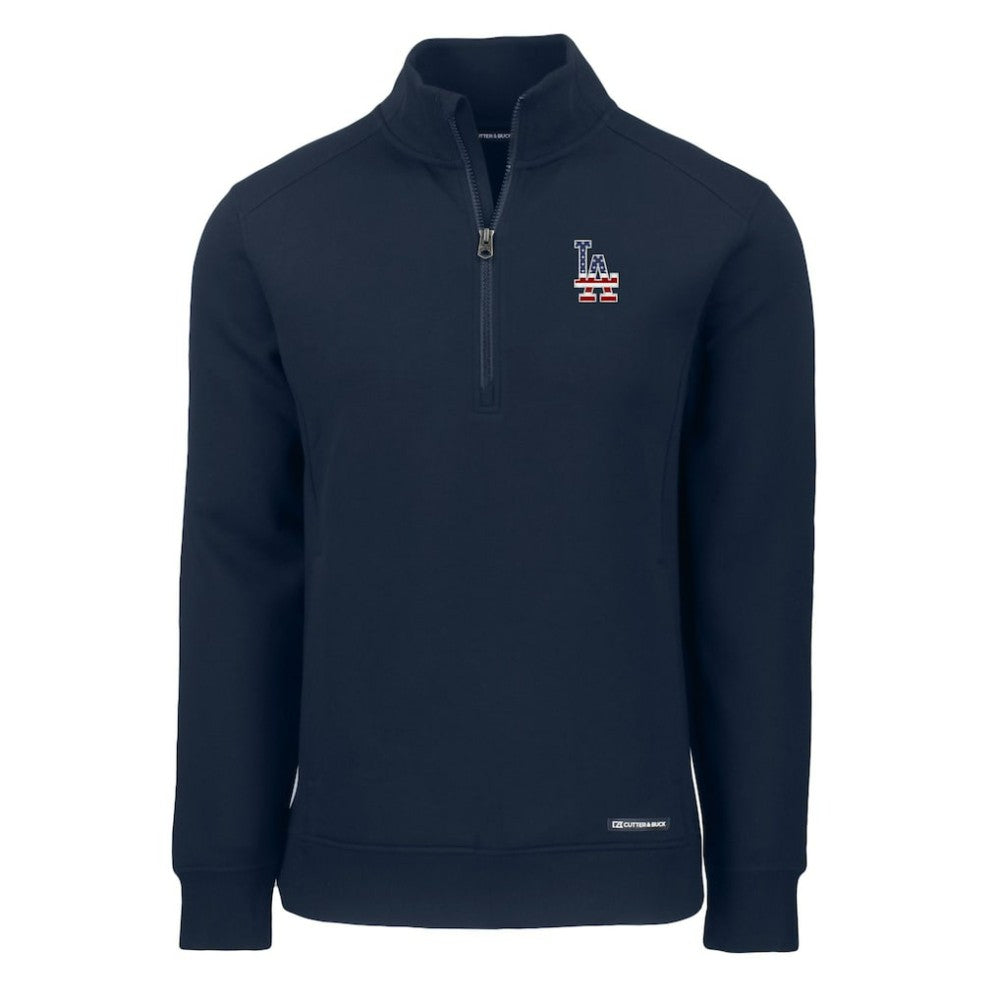 Los Angeles Dodgers Cutter & Buck Americana Roam Eco Recycled Quarter-Zip Sweatshirt - Navy - MLB on Sale