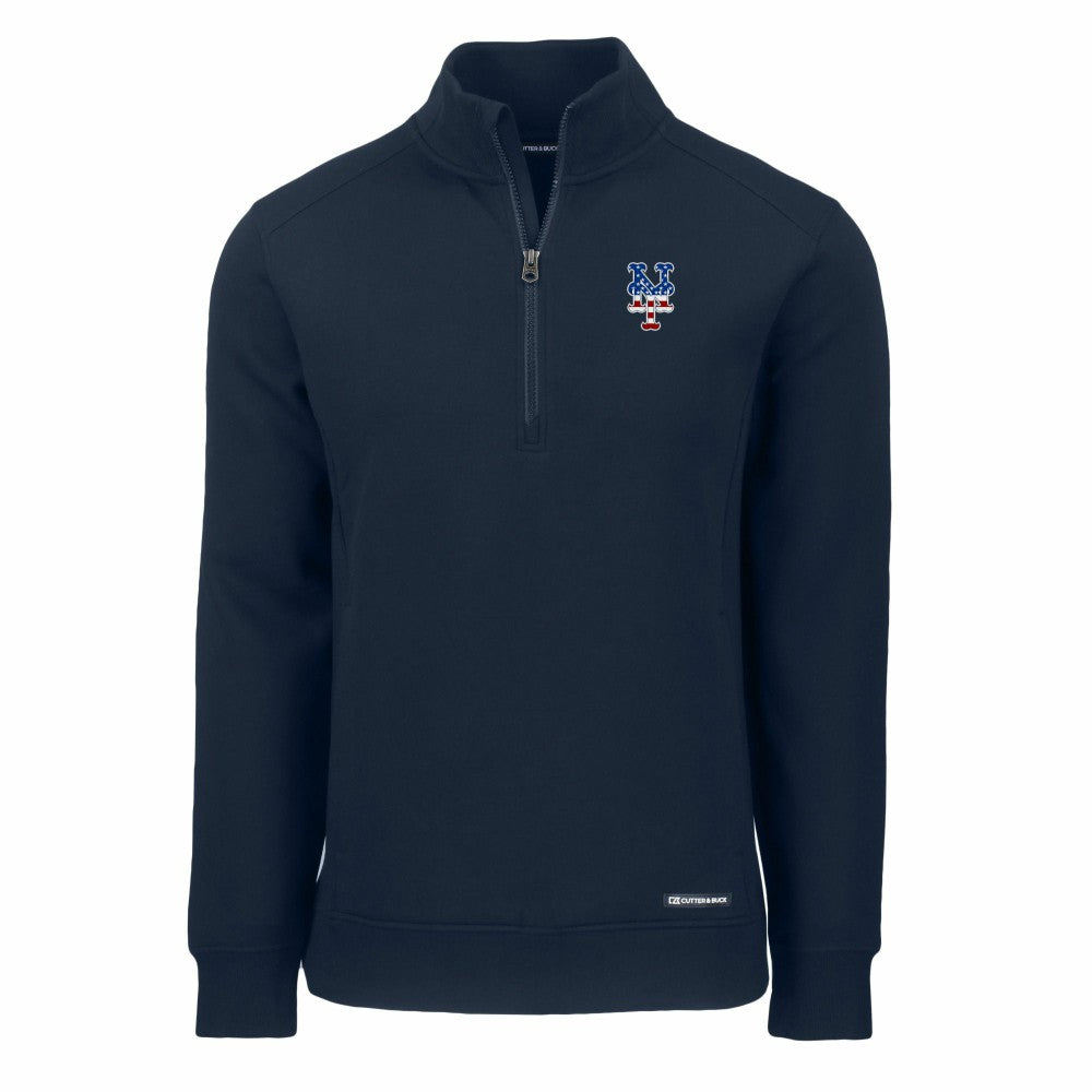 New York Mets Cutter & Buck Americana Roam Eco Recycled Quarter-Zip Sweatshirt - Navy - MLB Lifestyle