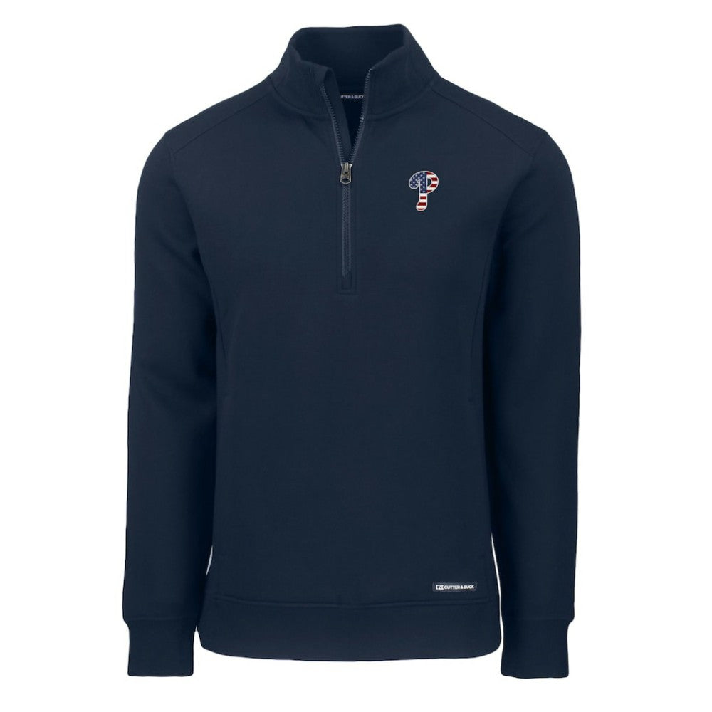 Philadelphia Phillies Cutter & Buck Americana Roam Eco Recycled Quarter-Zip Sweatshirt - Navy - MLB Lifestyle