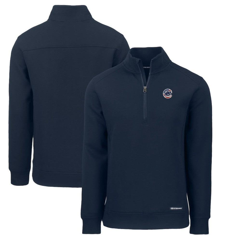 Chicago Cubs Cutter & Buck Americana Roam Eco Recycled Quarter-Zip Sweatshirt - Navy - MLB Sale