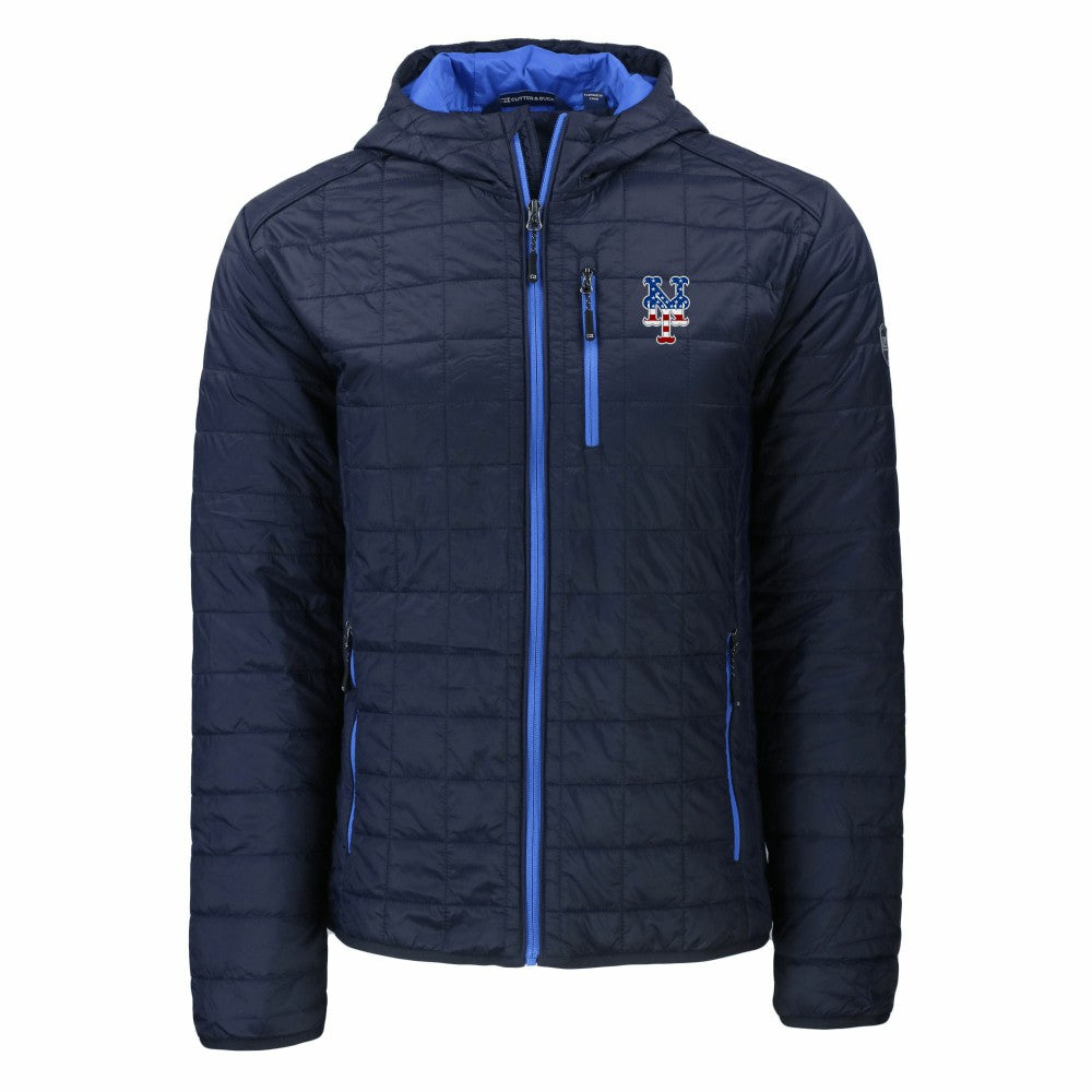 New York Mets Cutter & Buck Americana Rainier Primaloft Eco Full-Zip Hooded Jacket - Navy - MLB Discount