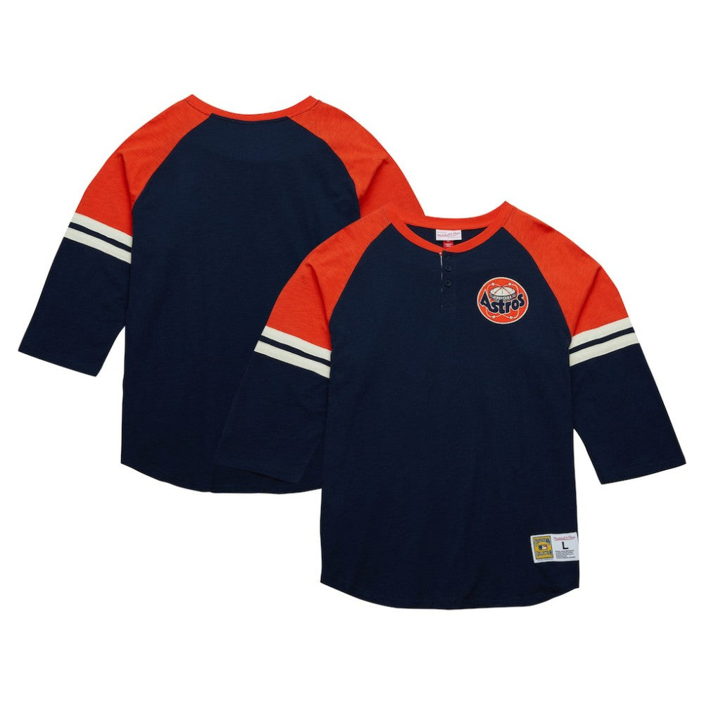 Houston Astros Mitchell & Ness Cooperstown Collection Legendary Raglan Slub Henley 3/4-Sleeve T-Shirt - Navy - Mitchell & Ness Sale