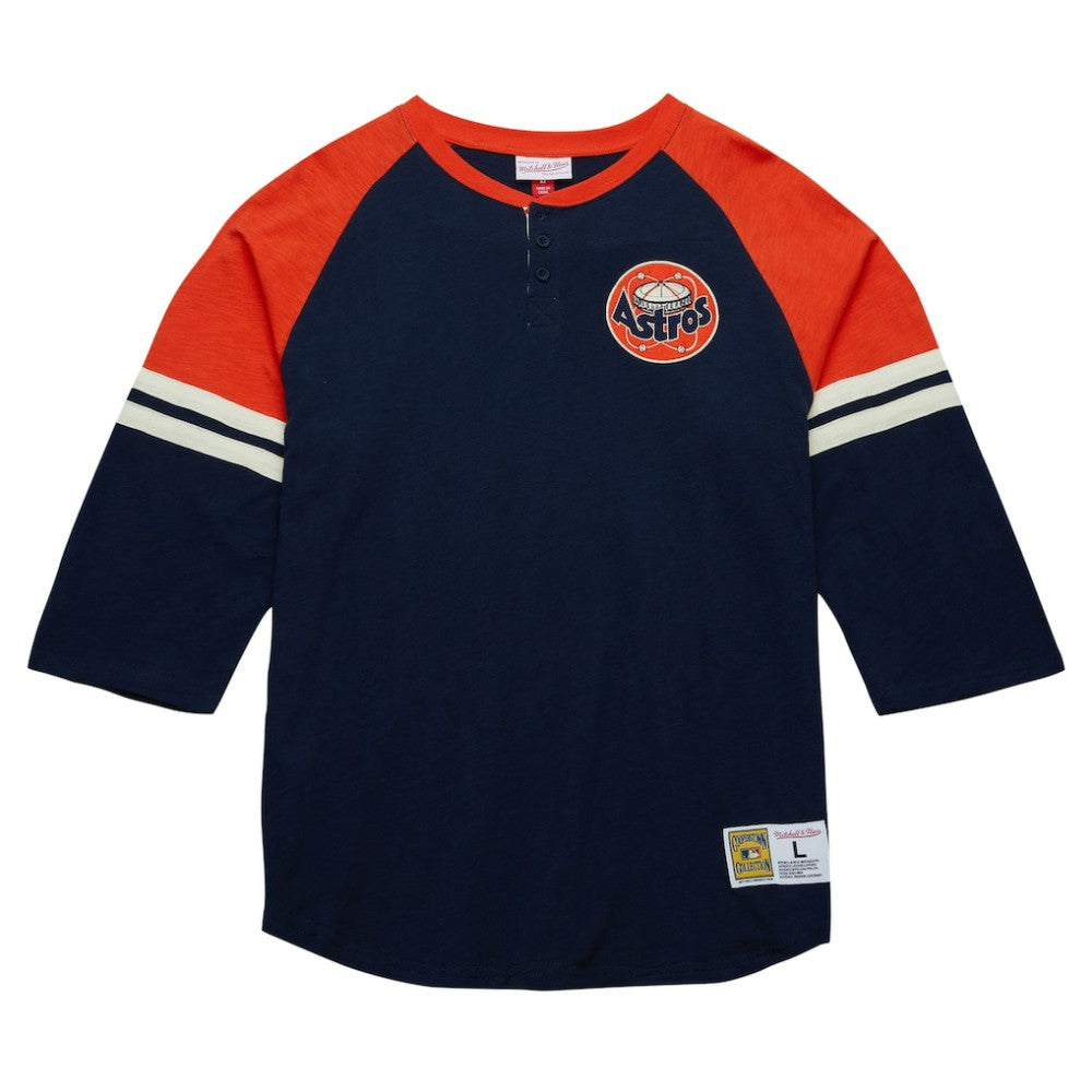 Houston Astros Mitchell & Ness Cooperstown Collection Legendary Raglan Slub Henley 3/4-Sleeve T-Shirt - Navy - Mitchell & Ness Sale