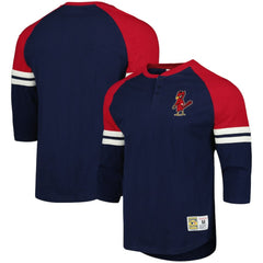 St. Louis Cardinals Mitchell & Ness Cooperstown Collection Legendary Raglan Slub Henley Three-Quarter Sleeve T-Shirt - Navy - Mitchell & Ness Lifestyle