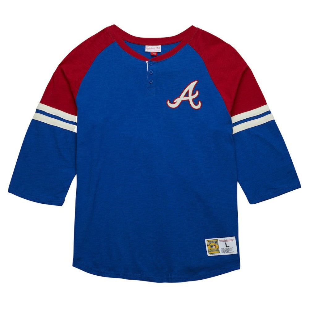 Atlanta Braves Mitchell & Ness Cooperstown Collection Legendary Raglan Slub Henley 3/4-Sleeve T-Shirt - Royal - Mitchell & Ness Online