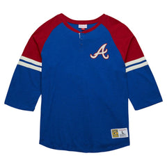 Atlanta Braves Mitchell & Ness Cooperstown Collection Legendary Raglan Slub Henley 3/4-Sleeve T-Shirt - Royal - Mitchell & Ness Online