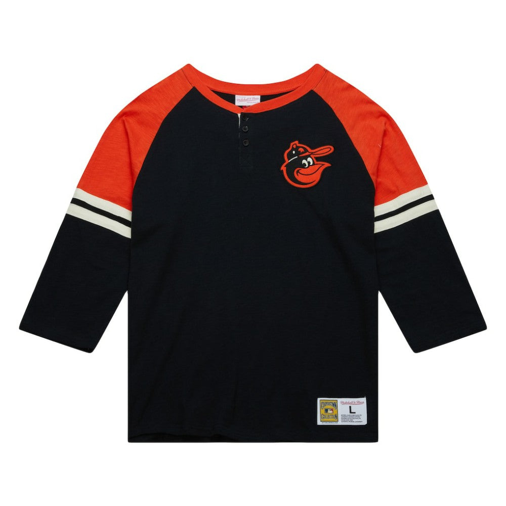 Baltimore Orioles Mitchell & Ness Cooperstown Collection Legendary Raglan Slub Henley 3/4-Sleeve T-Shirt - Black - Mitchell & Ness Discount