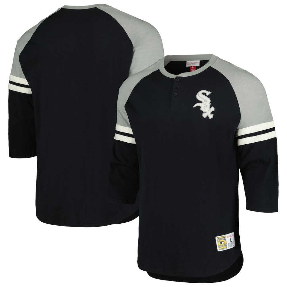 Chicago White Sox Mitchell & Ness Cooperstown Collection Legendary Raglan Slub Henley 3/4-Sleeve T-Shirt - Black - Mitchell & Ness Lifestyle
