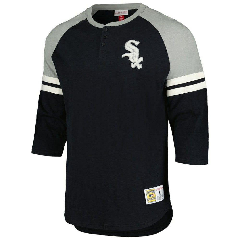Chicago White Sox Mitchell & Ness Cooperstown Collection Legendary Raglan Slub Henley 3/4-Sleeve T-Shirt - Black - Mitchell & Ness Lifestyle
