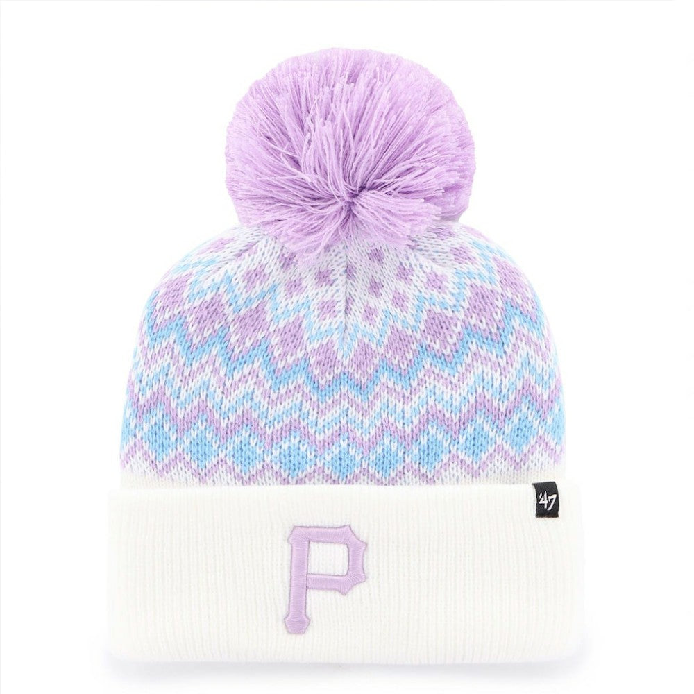 Pittsburgh Pirates '47 Girls Youth Elsa Cuffed Knit Hat with Pom   - White - 47 brand on Sale