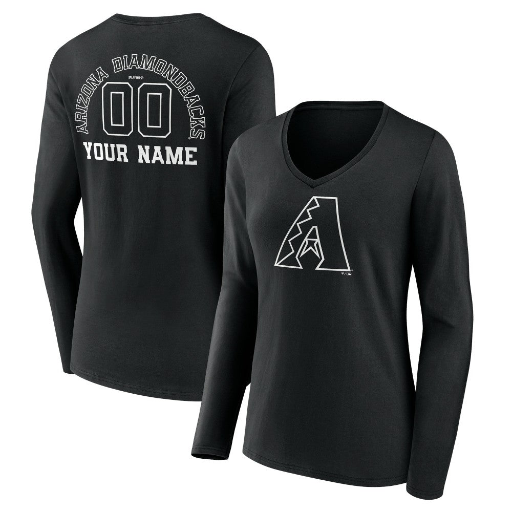 Arizona Diamondbacks Women's Monochrome Personalized Name & Number Long Sleeve V-Neck T-Shirt - Black - MLB on Sale