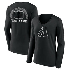 Arizona Diamondbacks Women's Monochrome Personalized Name & Number Long Sleeve V-Neck T-Shirt - Black - MLB on Sale