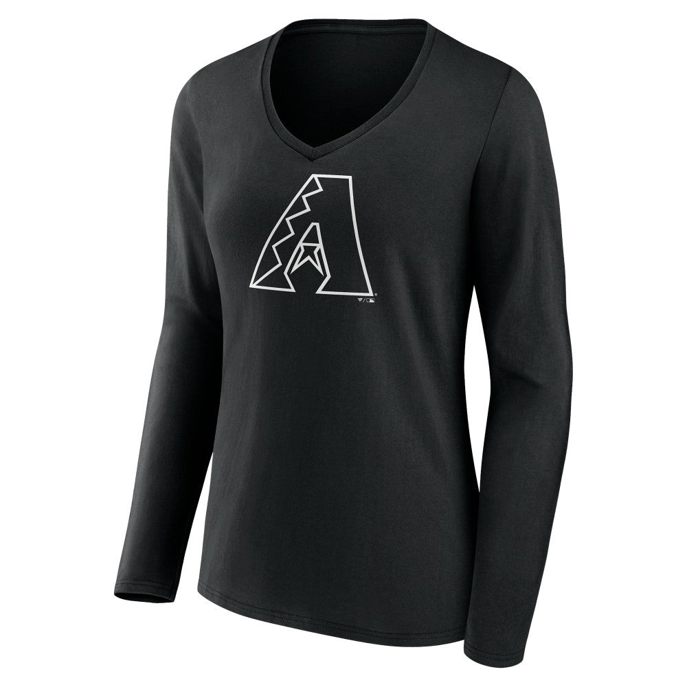 Arizona Diamondbacks Women's Monochrome Personalized Name & Number Long Sleeve V-Neck T-Shirt - Black - MLB on Sale