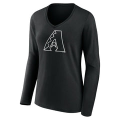 Arizona Diamondbacks Women's Monochrome Personalized Name & Number Long Sleeve V-Neck T-Shirt - Black - MLB on Sale
