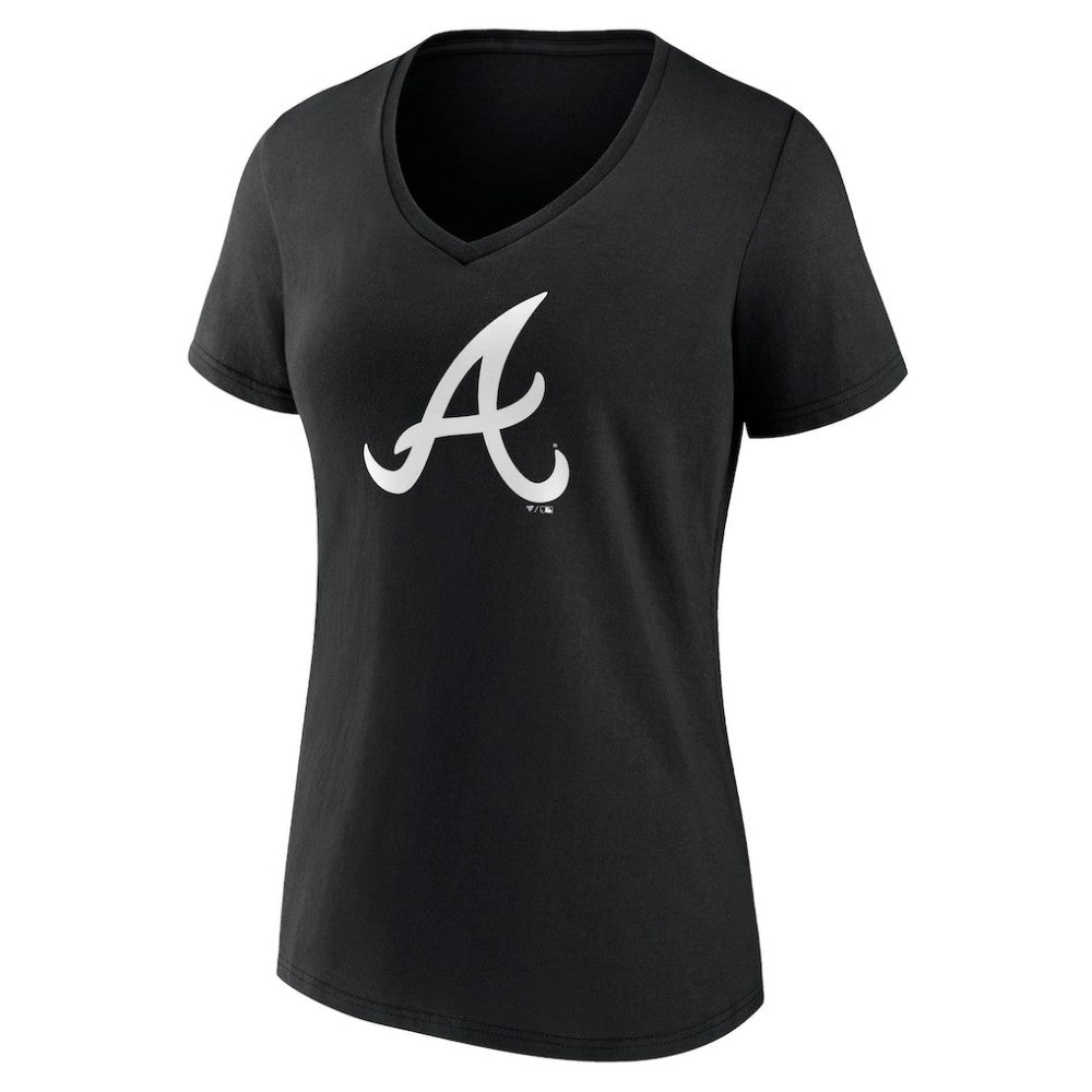Atlanta Braves Women's Monochrome Personalized Name & Number V-Neck T-Shirt - Black - MLB Lifestyle