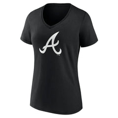 Atlanta Braves Women's Monochrome Personalized Name & Number V-Neck T-Shirt - Black - MLB Lifestyle
