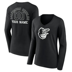 Baltimore Orioles Women's Monochrome Personalized Name & Number Long Sleeve V-Neck T-Shirt - Black - MLB Online