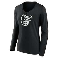 Baltimore Orioles Women's Monochrome Personalized Name & Number Long Sleeve V-Neck T-Shirt - Black - MLB Online