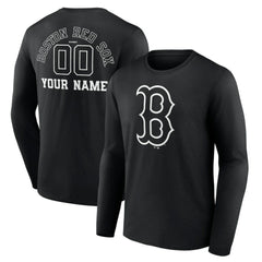 Boston Red Sox Monochrome Personalized Name & Number Long Sleeve T-Shirt - Black - MLB Sale