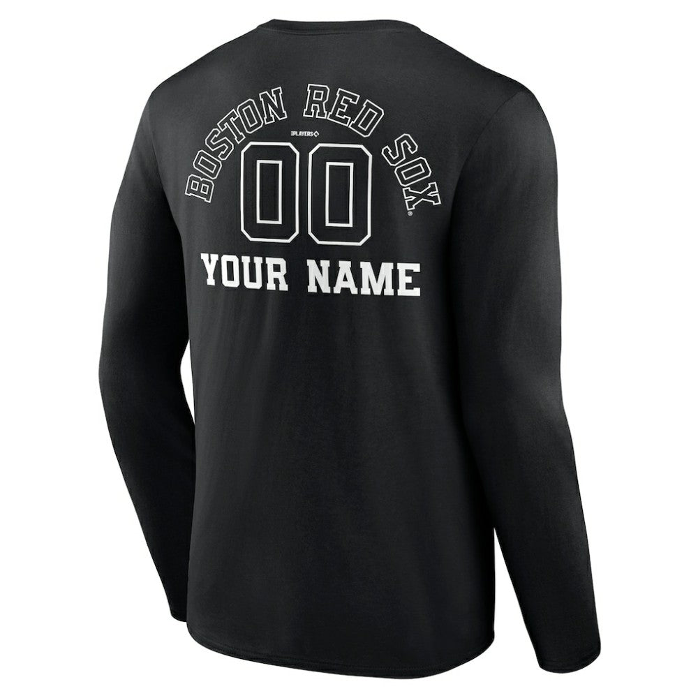 Boston Red Sox Monochrome Personalized Name & Number Long Sleeve T-Shirt - Black - MLB Sale