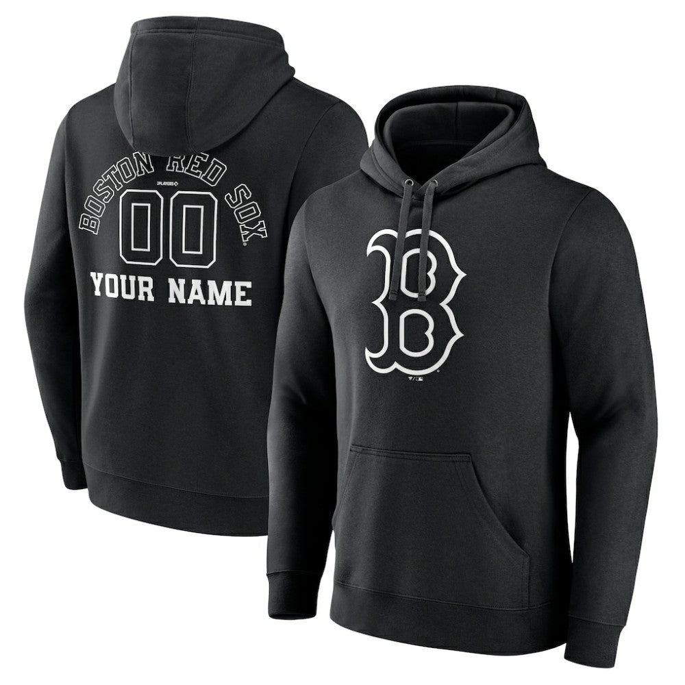 Boston Red Sox Monochrome Personalized Name & Number Pullover Hoodie - Black - MLB on Sale
