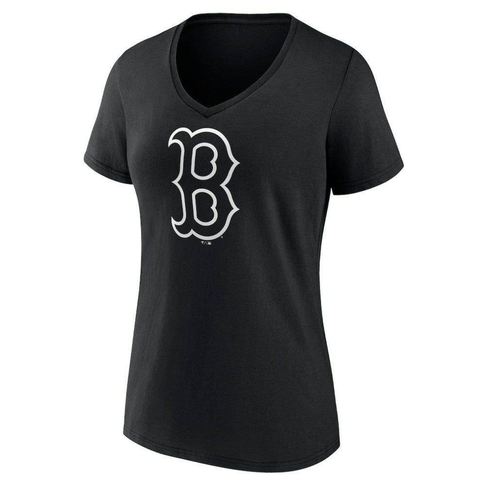 Boston Red Sox Women's Monochrome Personalized Name & Number V-Neck T-Shirt - Black - MLB Sale
