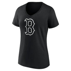 Boston Red Sox Women's Monochrome Personalized Name & Number V-Neck T-Shirt - Black - MLB Sale
