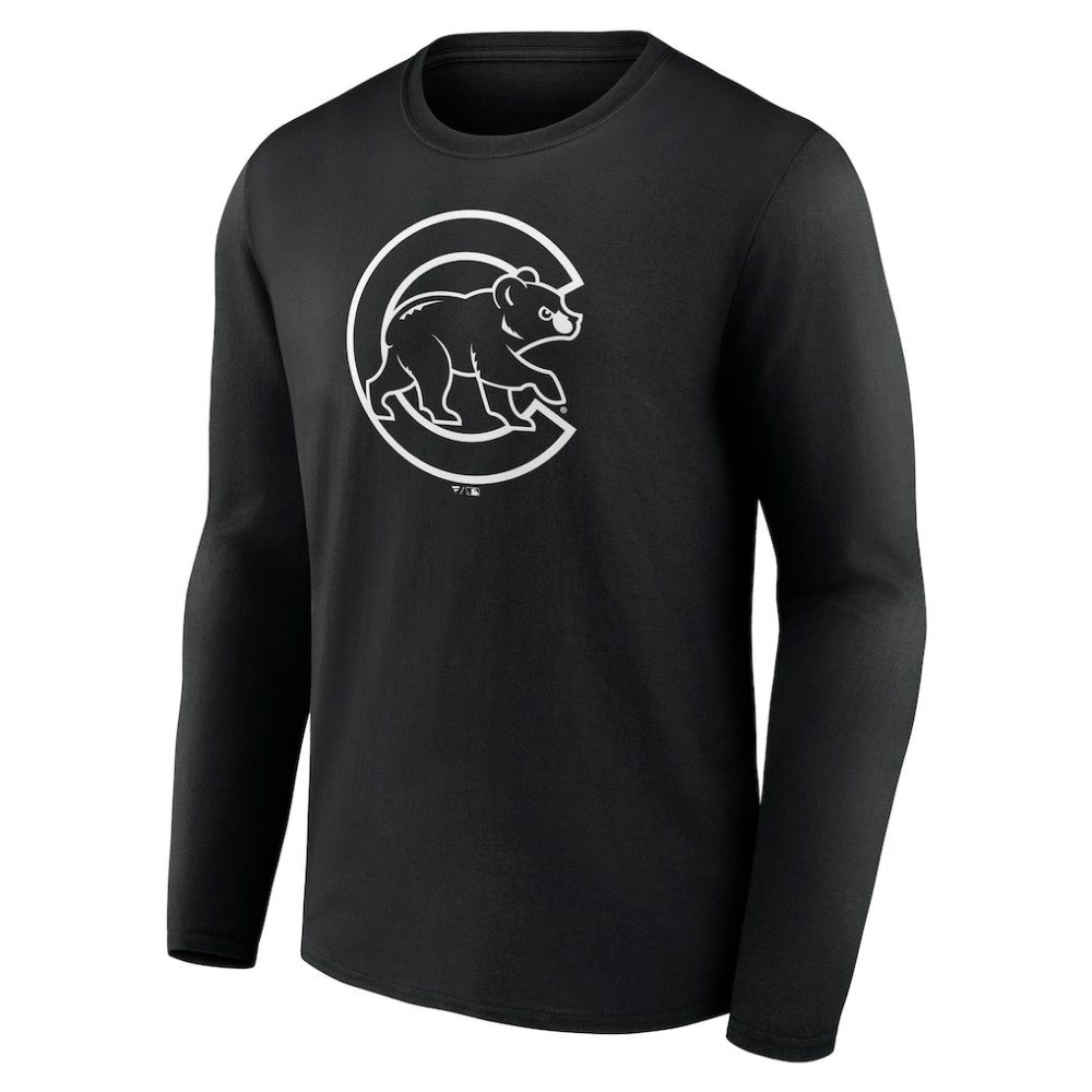 Chicago Cubs Monochrome Personalized Name & Number Long Sleeve T-Shirt - Black - MLB Lifestyle