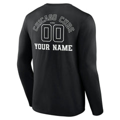 Chicago Cubs Monochrome Personalized Name & Number Long Sleeve T-Shirt - Black - MLB Lifestyle