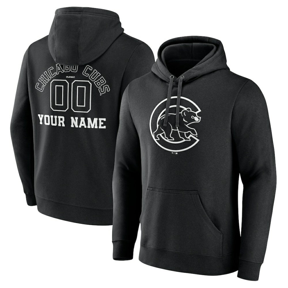 Chicago Cubs Monochrome Personalized Name & Number Pullover Hoodie - Black - MLB Discount