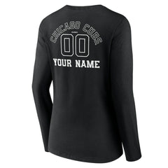 Chicago Cubs Women's Monochrome Personalized Name & Number Long Sleeve V-Neck T-Shirt - Black - MLB Discount