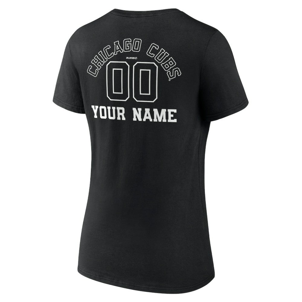 Chicago Cubs Women's Monochrome Personalized Name & Number V-Neck T-Shirt - Black - MLB on Sale