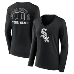 Chicago White Sox Women's Monochrome Personalized Name & Number Long Sleeve V-Neck T-Shirt - Black - MLB Lifestyle