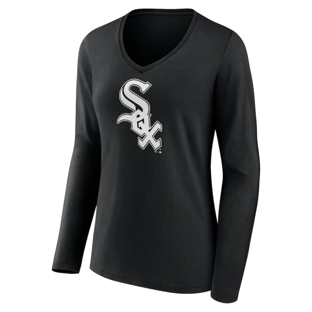 Chicago White Sox Women's Monochrome Personalized Name & Number Long Sleeve V-Neck T-Shirt - Black - MLB Lifestyle