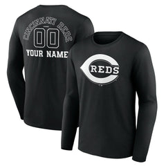 Cincinnati Reds Monochrome Personalized Name & Number Long Sleeve T-Shirt - Black - MLB Online