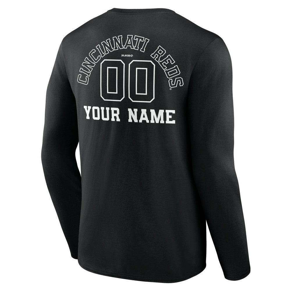 Cincinnati Reds Monochrome Personalized Name & Number Long Sleeve T-Shirt - Black - MLB Online