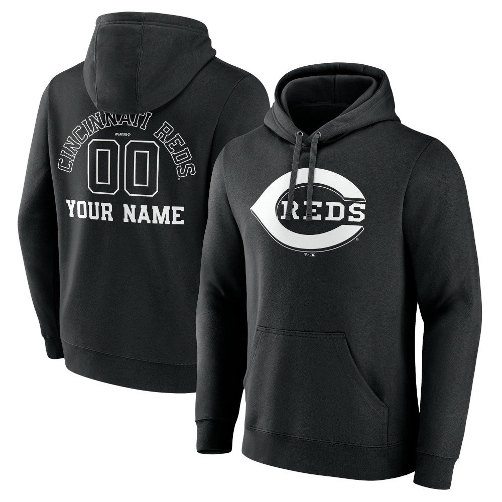 Cincinnati Reds Monochrome Personalized Name & Number Pullover Hoodie - Black - MLB Sale