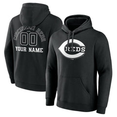 Cincinnati Reds Monochrome Personalized Name & Number Pullover Hoodie - Black - MLB Sale