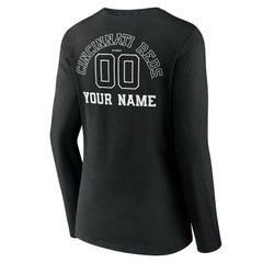 Cincinnati Reds Women's Monochrome Personalized Name & Number Long Sleeve V-Neck T-Shirt - Black - MLB Online