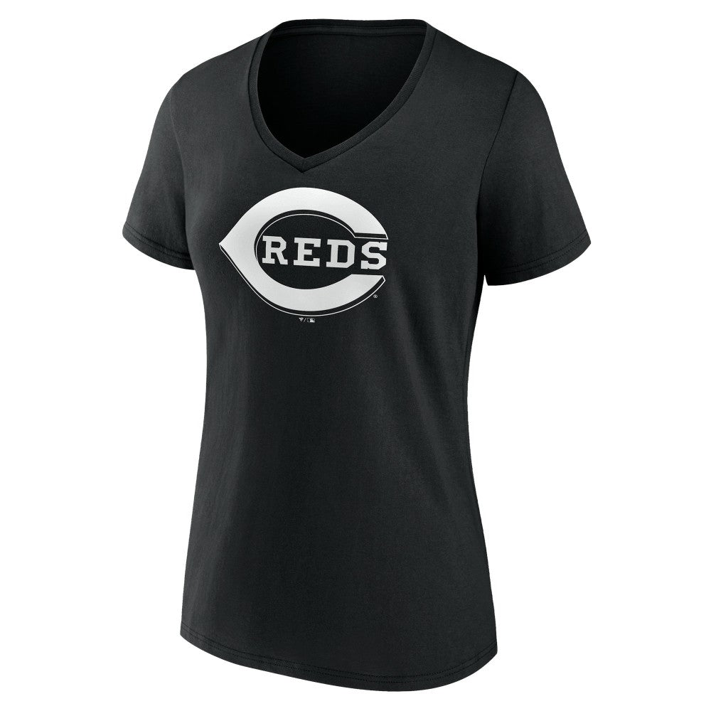 Cincinnati Reds Women's Monochrome Personalized Name & Number V-Neck T-Shirt - Black - MLB Online