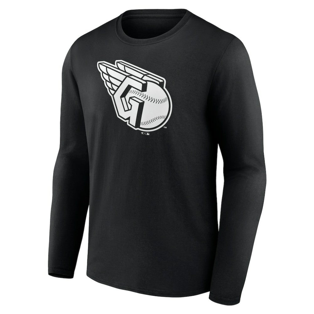 Cleveland Guardians Monochrome Personalized Name & Number Long Sleeve T-Shirt - Black - MLB Lifestyle