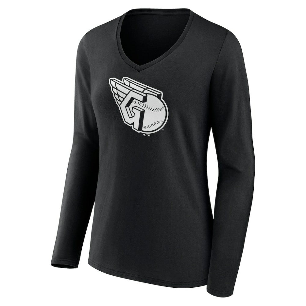 Cleveland Guardians Women's Monochrome Personalized Name & Number Long Sleeve V-Neck T-Shirt - Black - MLB Online