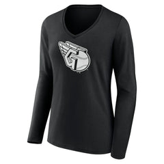 Cleveland Guardians Women's Monochrome Personalized Name & Number Long Sleeve V-Neck T-Shirt - Black - MLB Online
