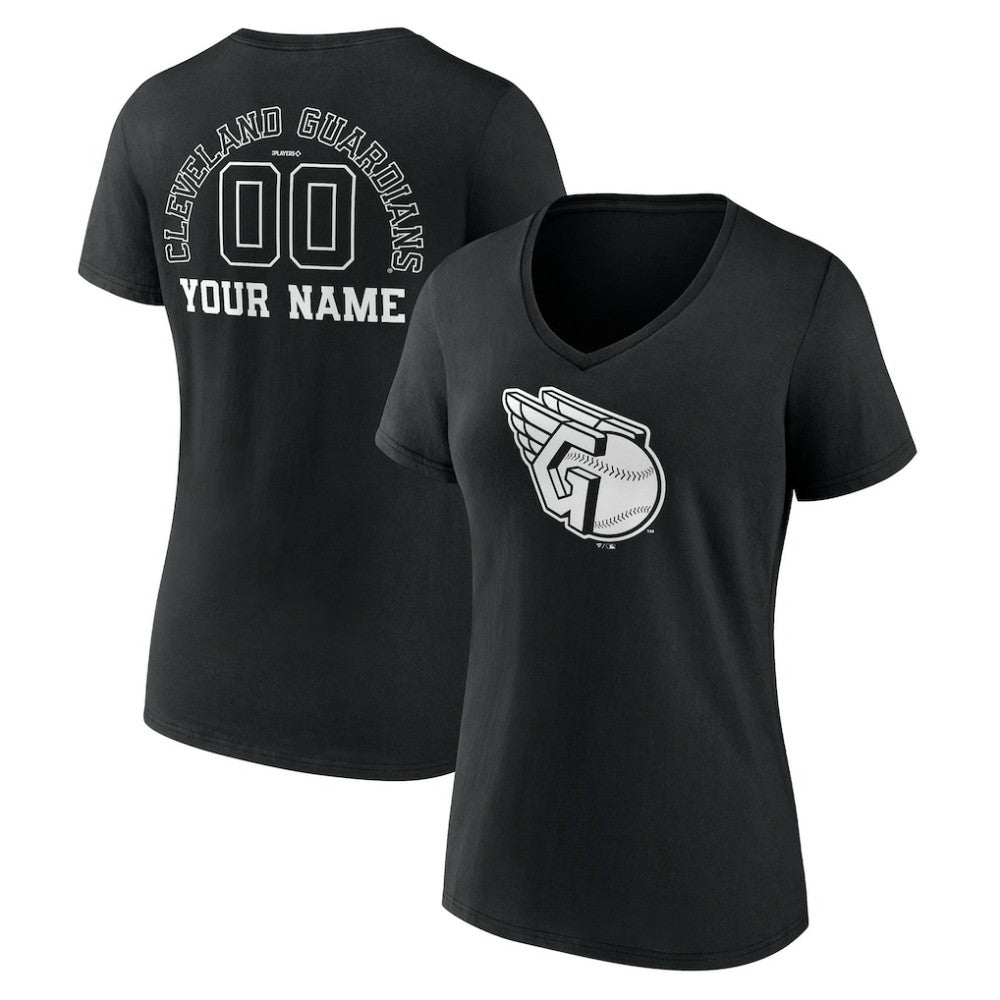 Cleveland Guardians Women's Monochrome Personalized Name & Number V-Neck T-Shirt - Black - MLB Lifestyle
