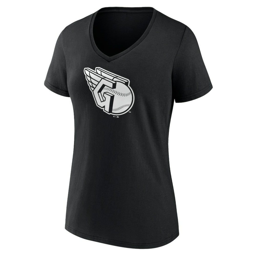 Cleveland Guardians Women's Monochrome Personalized Name & Number V-Neck T-Shirt - Black - MLB Lifestyle