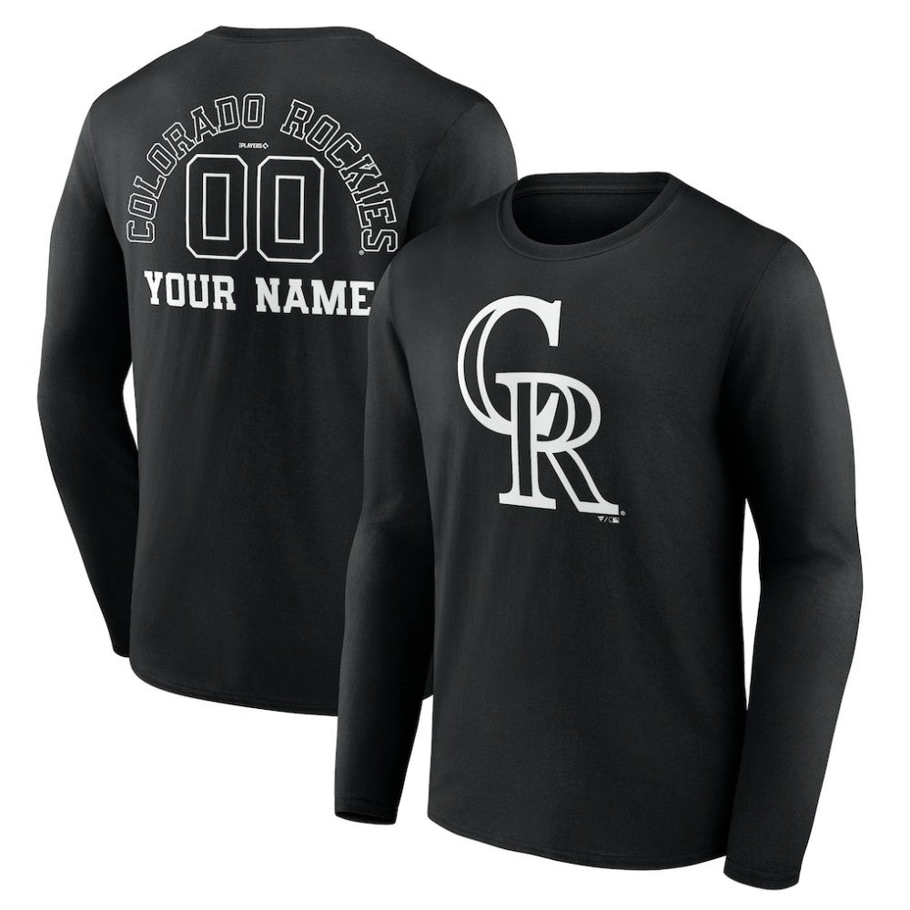 Colorado Rockies Monochrome Personalized Name & Number Long Sleeve T-Shirt - Black - MLB Sale
