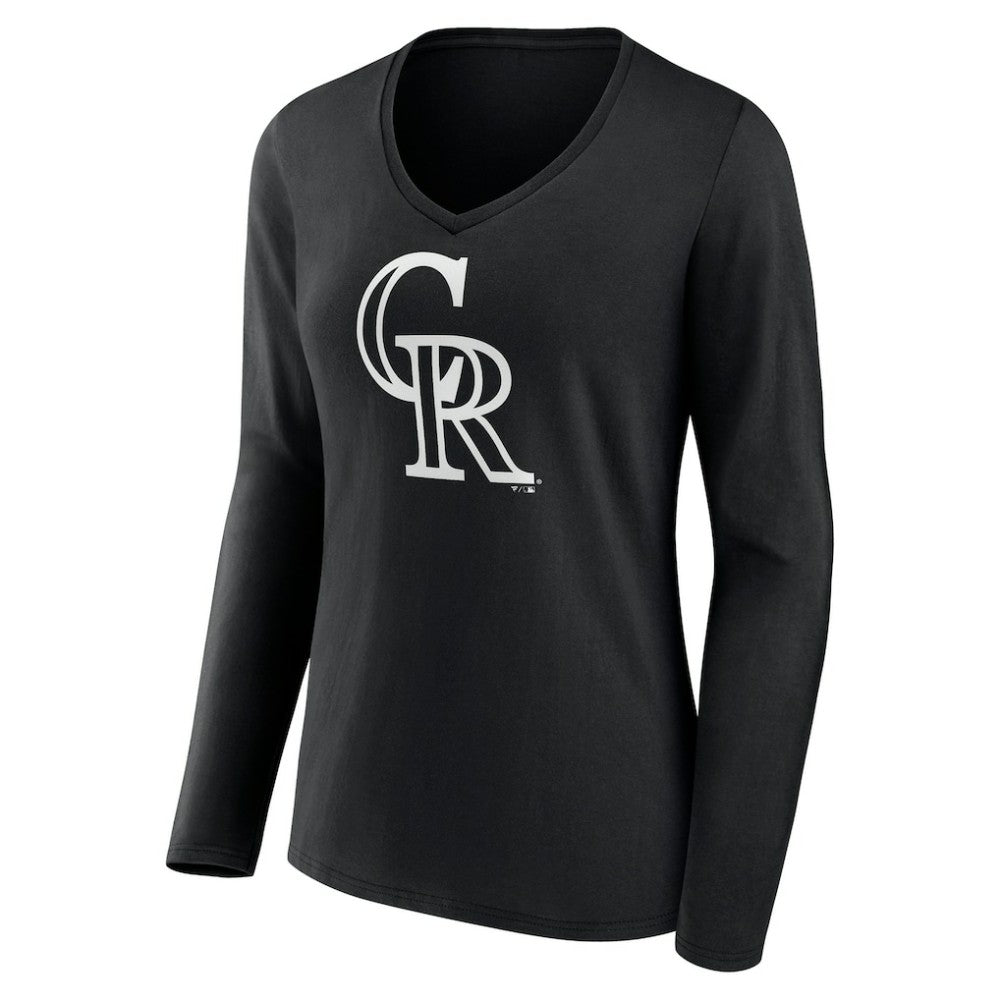 Colorado Rockies Women's Monochrome Personalized Name & Number Long Sleeve V-Neck T-Shirt - Black - MLB Discount