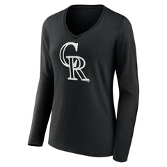Colorado Rockies Women's Monochrome Personalized Name & Number Long Sleeve V-Neck T-Shirt - Black - MLB Discount