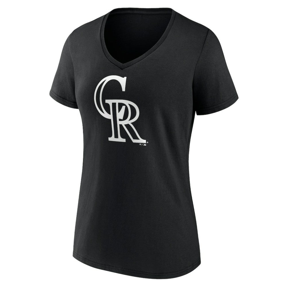 Colorado Rockies Women's Monochrome Personalized Name & Number V-Neck T-Shirt - Black - MLB Discount